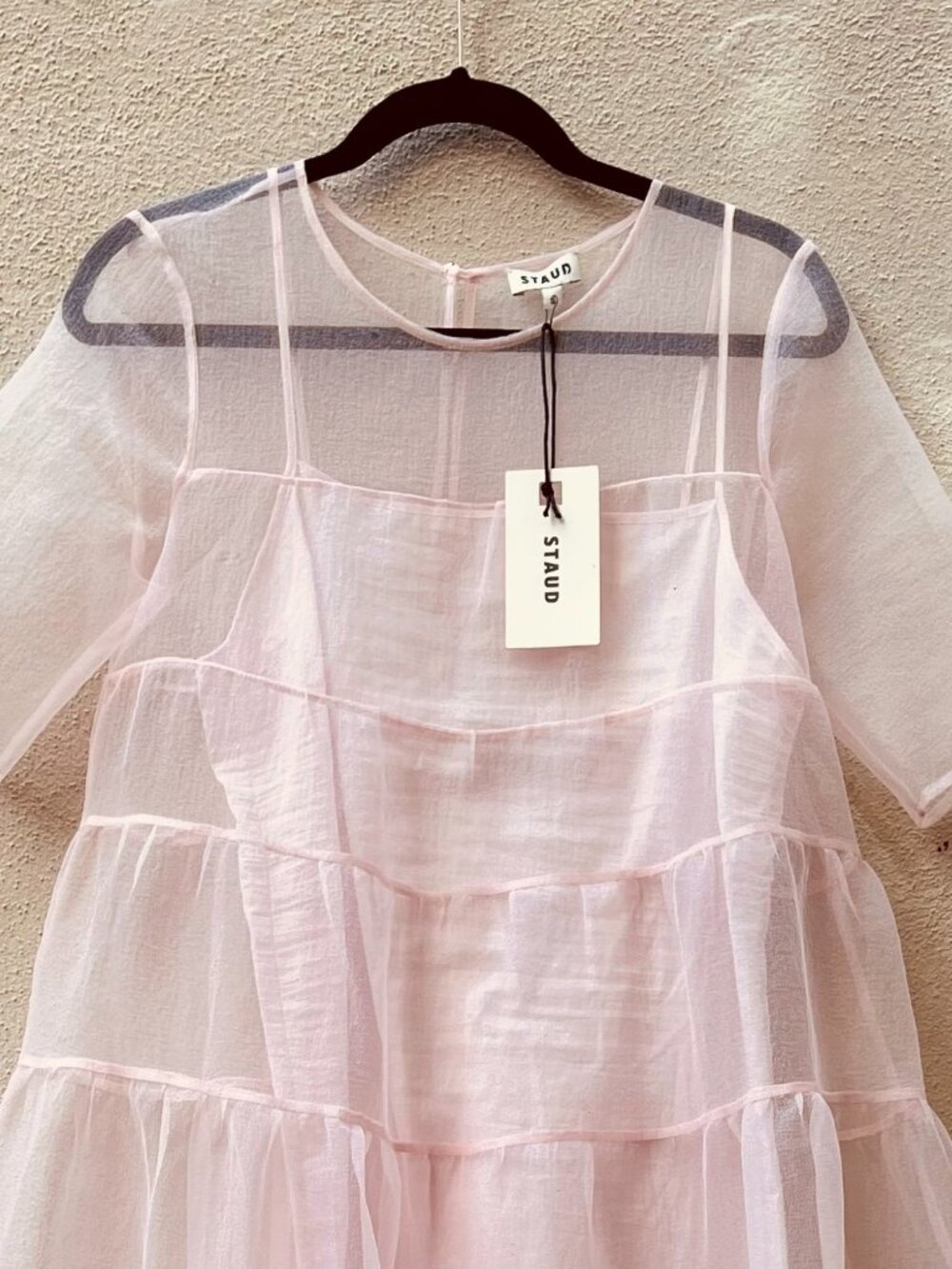 NWT STAUD Hyacinth short sleeve Tiered Organze Maxi Dress - Picture 10 of 13